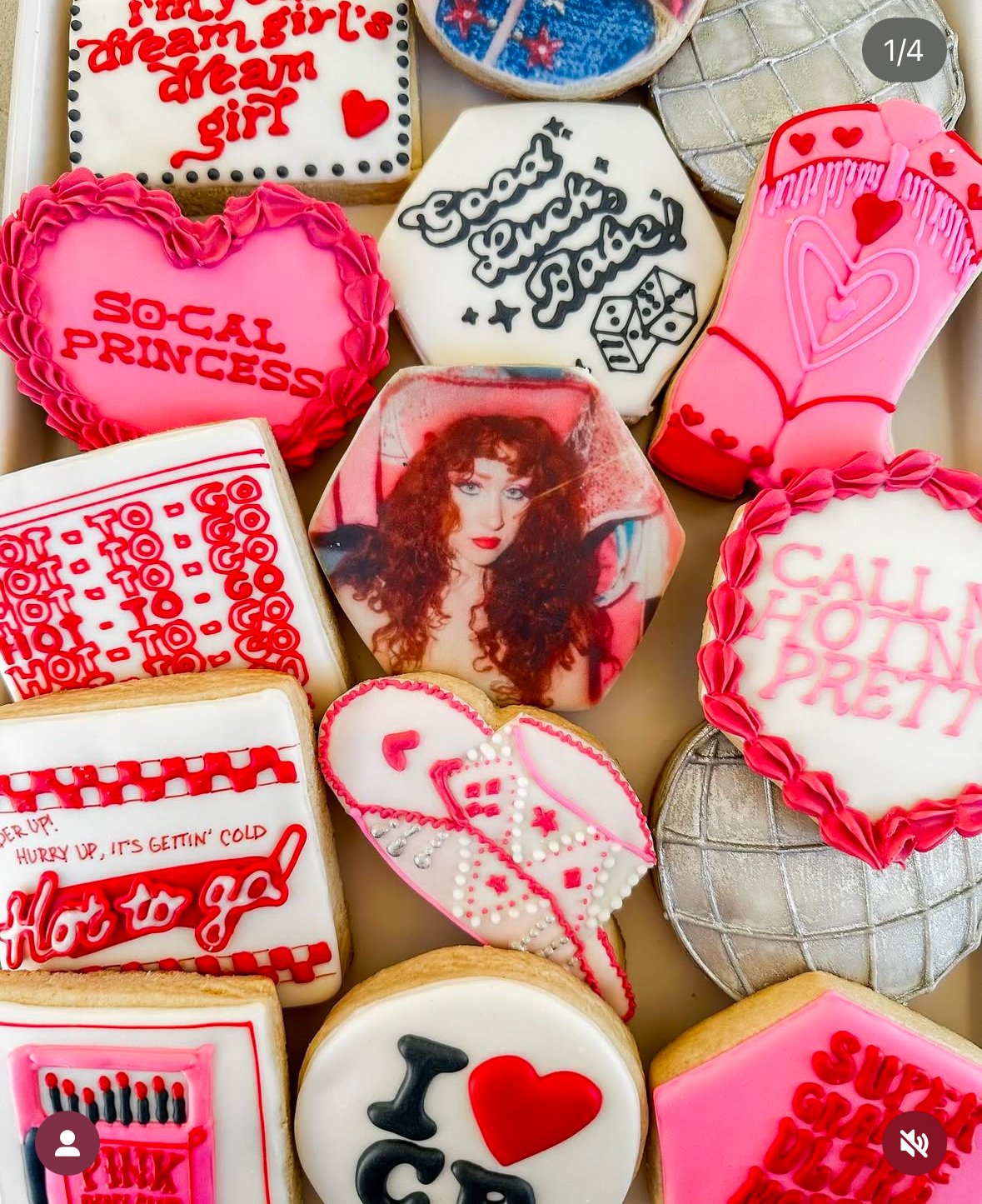 Pink and red pop-themed sugar cookies